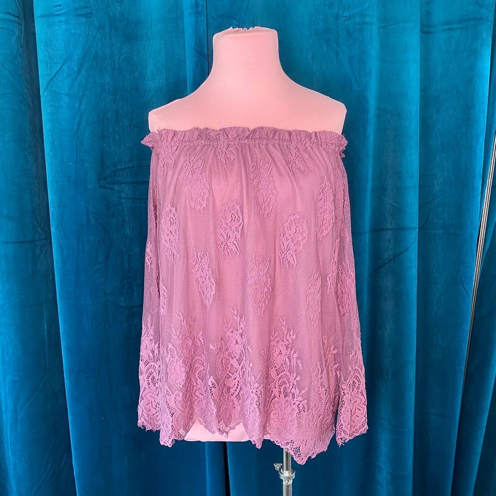 She + Sky Off The Shoulder Lace Blouse Top Purple - Picture 2 of 9